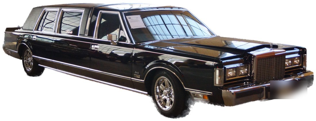 Black Lincoln Town Car stretch limousine, first generation, of the type used for weddings and proms