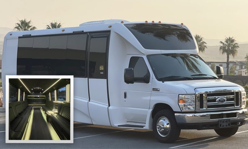 Luxury Party Limo Bus, 14-18 passengers - Southern California affiliate fleet operated by Vanity Limousines Inc.
