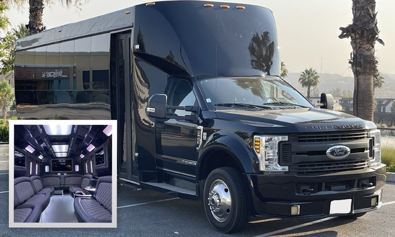 Luxury Party Limo Bus, 24 passengers - Southern California affiliate fleet operated by Vanity Limousines Inc.