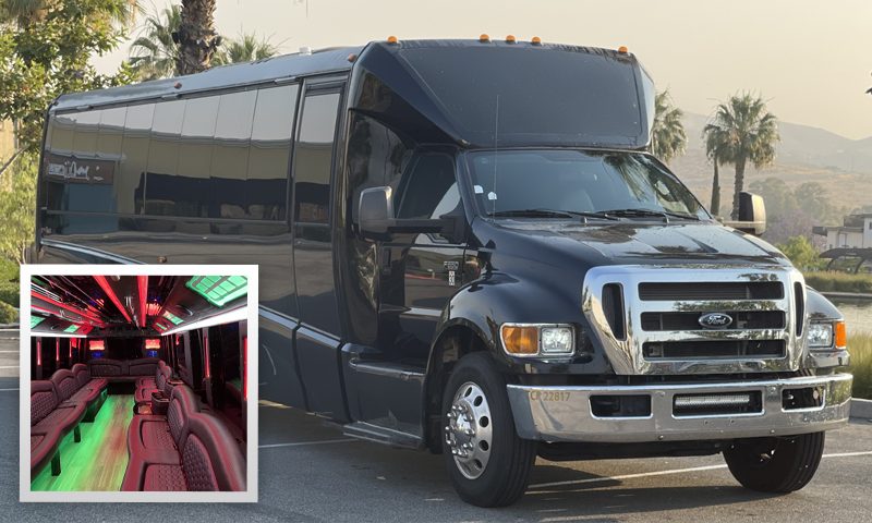 Luxury Party Limo Bus, 30 passengers - Southern California affiliate fleet operated by Vanity Limousines Inc.