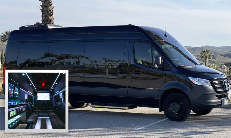 Mercedes-Benz Sprinter Luxury Limousine, 10-12 passengers - Southern California affiliate fleet operated by Vanity Limousines Inc.