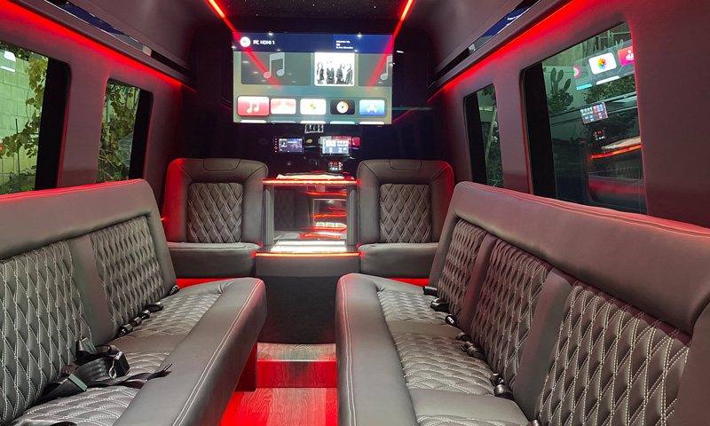 Mercedes-Benz Sprinter Luxury Limousine interior - Vanity Limousines Inc.
