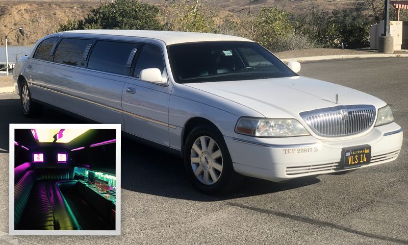 Lincoln Town Car Stretch Limousine, 8 passengers - Southern California affiliate fleet operated by Vanity Limousines Inc.